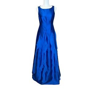NWT Adrianna Papell Yves Blue Mikado Chiffon Sleeveless Gown Size 4
